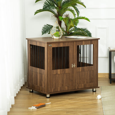 Medium Wooden Furniture Style Dog Crate w/ Double Door, Indoor End Table