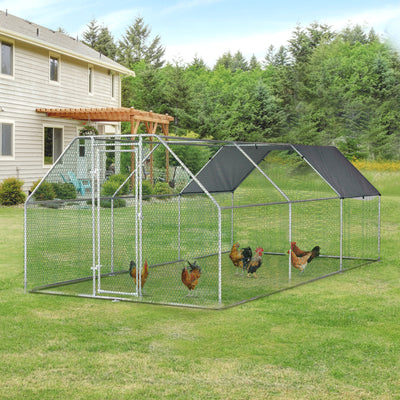 Large Metal Walk-In Chicken Coop Run Cage w/ Cover Outdoor