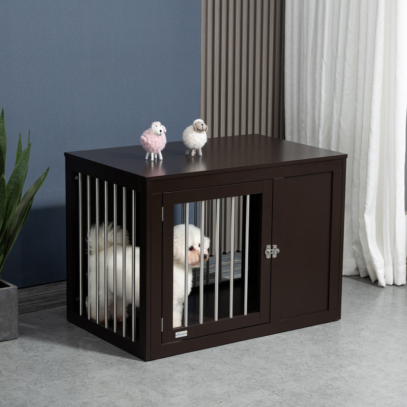 Furniture Style Dog Crate End Table Kennel, w/ Double Doors for Medium Dogs