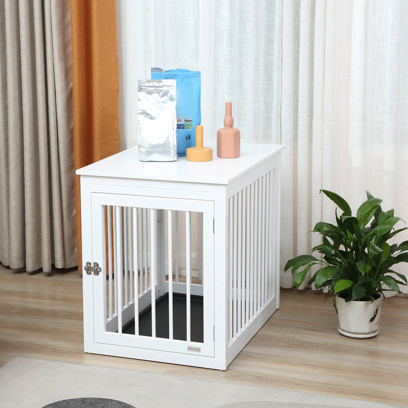Wooden Dog Crate Furniture End Table Pet Kennel w/ Door Safety Lock