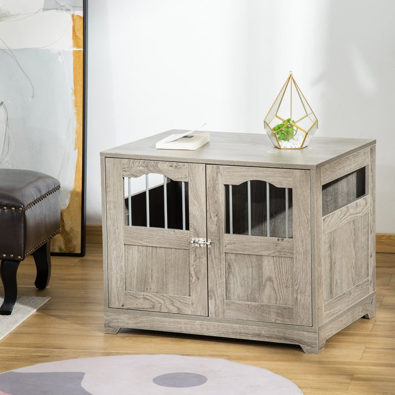 Wooden Dog Cage Furniture Style Pet Kennel Crate w/ Windows and Lockable Doors