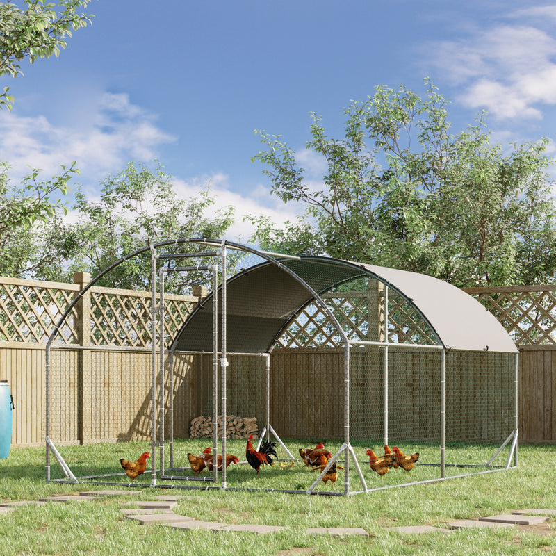 Metal Chicken Coop 1 Room Walk-in Enclosure Hen House w/ Water-Resist Cover