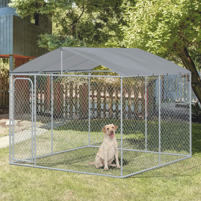 PawHut Dog Kennel Galvanized Steel Fence with Cover Outdoor