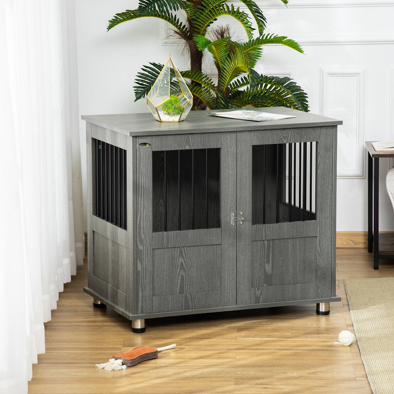 Medium Wooden Furniture Style Dog Crate w/ Double Door, Indoor End Table