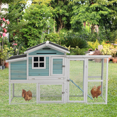 76" Wooden Chicken Coop Hen House with Outdoor Run Nesting Box Slide-out Tray