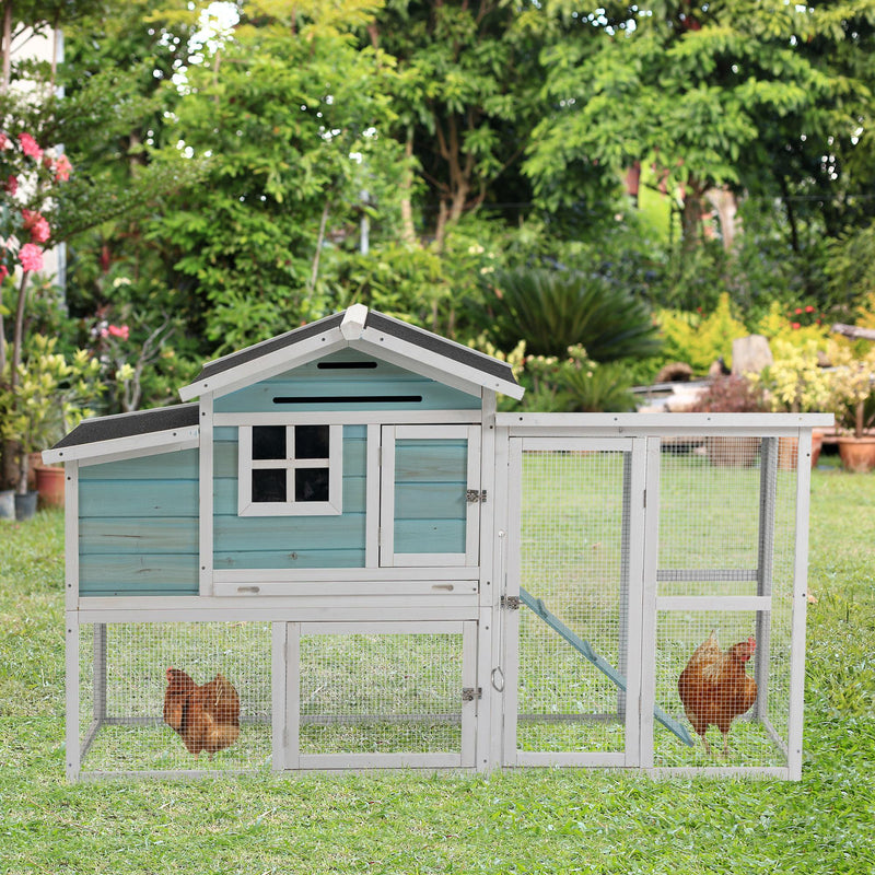 76" Wooden Chicken Coop Hen House with Outdoor Run Nesting Box Slide-out Tray