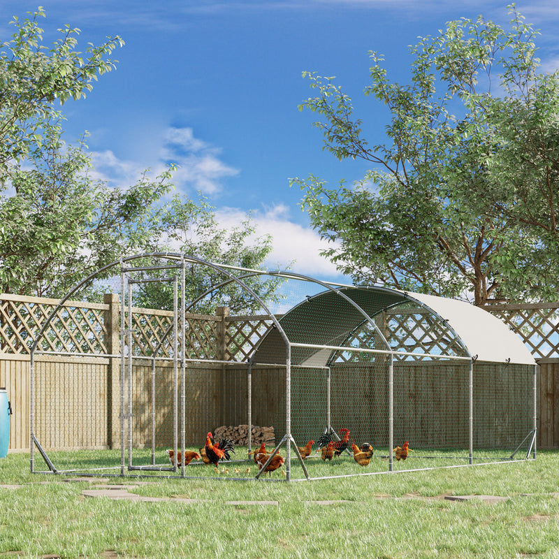 Metal Chicken Coop 1 Room Walk-in Enclosure Hen House w/ Water-Resist Cover