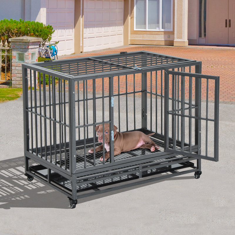Heavy Duty Dog Pet Crate Kennel Cage Playpen Metal W/ Tray Castor