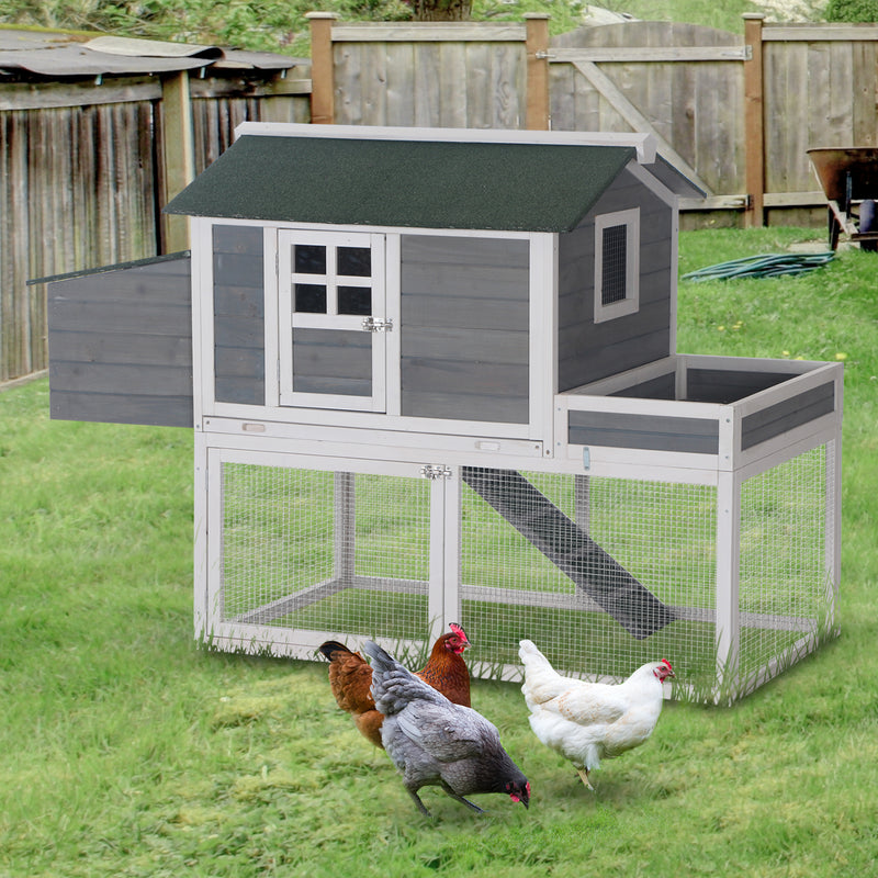 63&apos;&apos;Wooden Chicken Coop Hen Hutch Poultry House Nesting Cage Planting Box