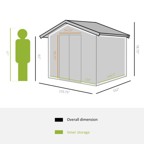 11&apos; x 13&apos; Garden Storage Tool Shed Double Sliding Door 4 Ventilation Slots