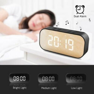 Wireless Bluetooth Speaker Mirror Surface Dual Alarm Clock LED USB TF MP3 Player