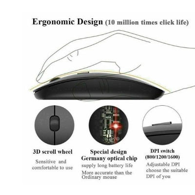 2.4G USB WIRELESS MOUSE SCROLL SLIM CORDLESS OPTICAL FOR USE WITH MAC PC LAPTOP