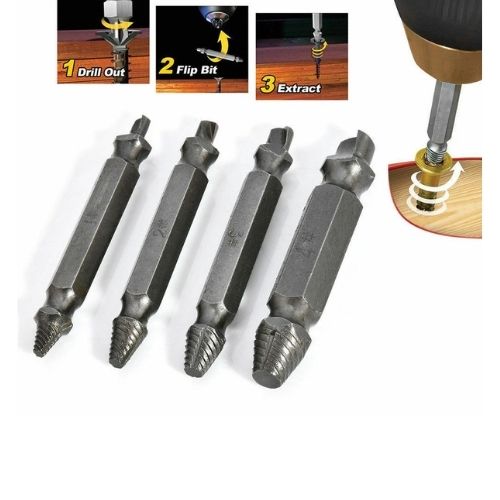 4 Piece Broken Bolt Damage Screw Remover Extractor Drill Bits Stud Tool Set