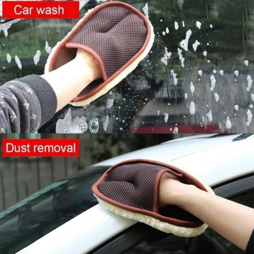 Car Care Washing Artificial Wool Glove Pad Brush Cleaning Waxing Tool Black/Blue