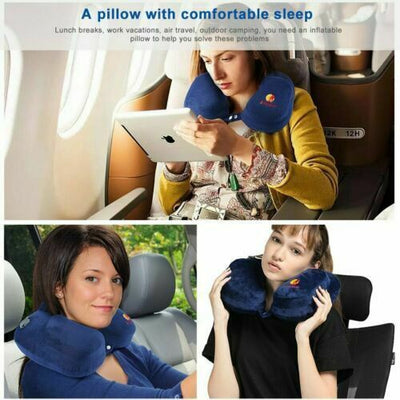 Memory Foam Inflatable Travel Pillow for Adult Plane Flight Neck Head Rest CA