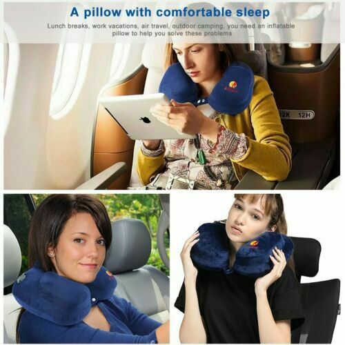 Memory Foam Inflatable Travel Pillow for Adult Plane Flight Neck Head Rest CA