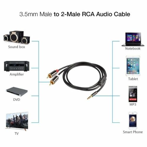 New Premium Stereo Audio 3.5mm Aux Jack to 2 RCA  Gold Plated Cable 1M-5M