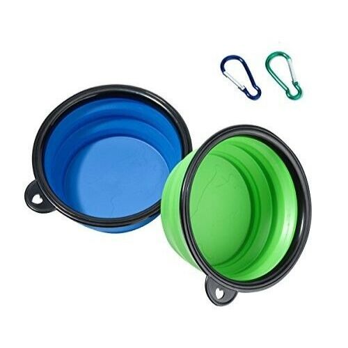 Portable Foldable Silicone Travel Collapsible Pet Dog Water Bowls with hook Clip