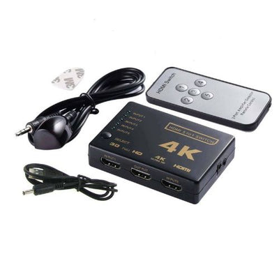 4K HDMI 2.0 Cable Splitter Switch Box Hub 3D IR Remote Control 5X1 Power 5 to 1