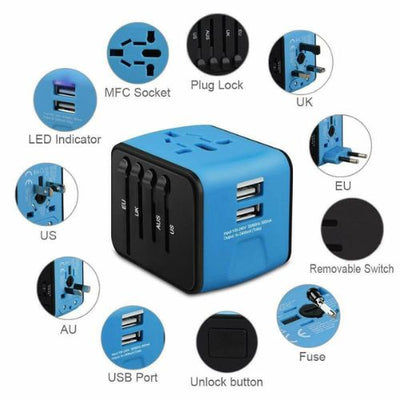 Universal International Travel Adapter 2 USB Power Plug  for 250 country