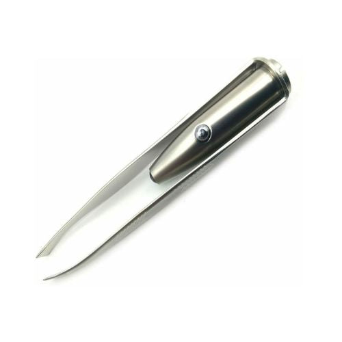 EYEBROW EYELASH TWEEZERS Built-in LED LIGHT Hair Removal Makeup Tool Slanted Tip