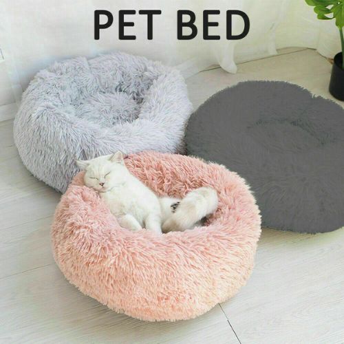 Pet Dog Cat Calming Bed Warm Soft Plush Round Nest Comfy Sleeping Kennel Cave CA