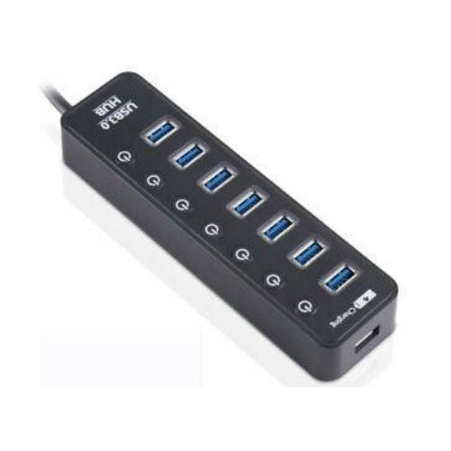 Super Speed USB3.0 7-Port USB Hub Adapter with One 5V 2.1A Charging Port Black