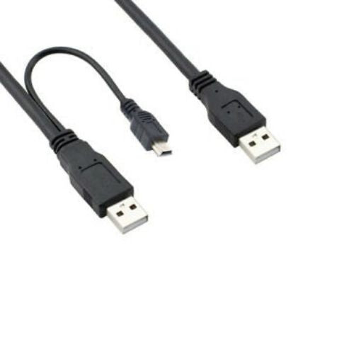 USB 2.0 A to Y Cable B Male and Mini Port 5-Pin for Mobile HDD Power Data