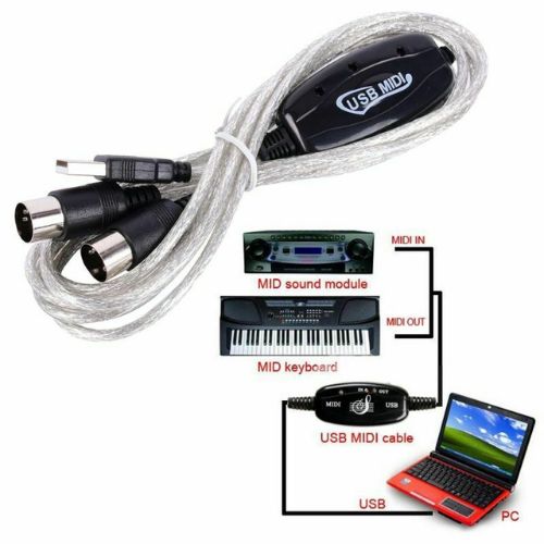 USB IN-OUT MIDI Interface Cable Converter PC to Music Keyboard Adapter Cord CA