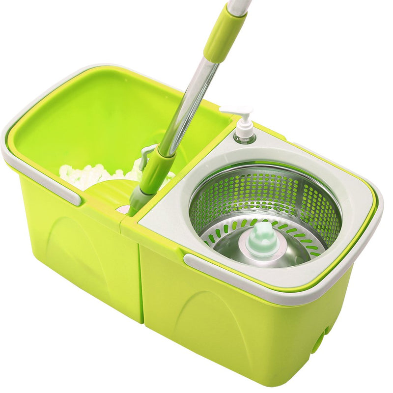 Split Bucket 360 Rotating Spinning Spin Mop 2 Mop Heads Stainless Steel Wheel