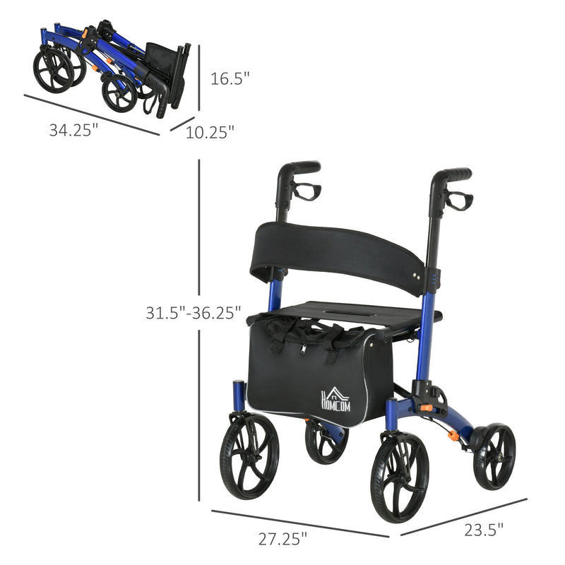 Folding Aluminum Rollator Walker w/ 10&apos;&apos; Wheels Bag Seat and Backrest