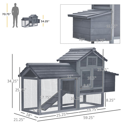 59&quot; Wooden Outdoor Hen House Small Animal Livestock Cage Enclosure with Run