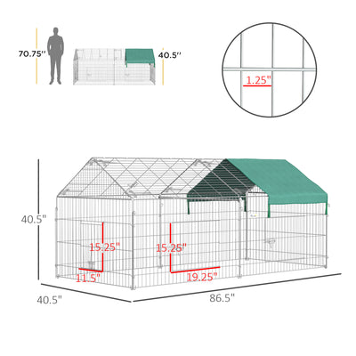 Galvanized Cage with Cover for Dog, Rabbit, and Chicken Run, 87&quot;