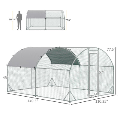 Metal Chicken Coop 1 Room Walk-in Enclosure Hen House w/ Water-Resist Cover