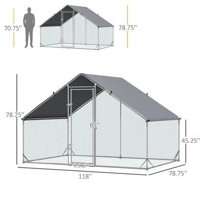 Galvanized Large Metal Chicken Coop Walk-in Enclosure with Cover for Outdoor