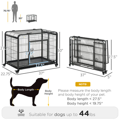 Indoor Grey Puppy Kennel w/ 4 Wheels &amp; Easy Folding Design