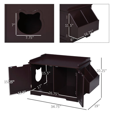 Wood Kitty Washroom Home with Tabletop and Storage Rack with Magnetic Doors