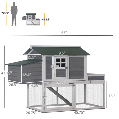 63&apos;&apos;Wooden Chicken Coop Hen Hutch Poultry House Nesting Cage Planting Box