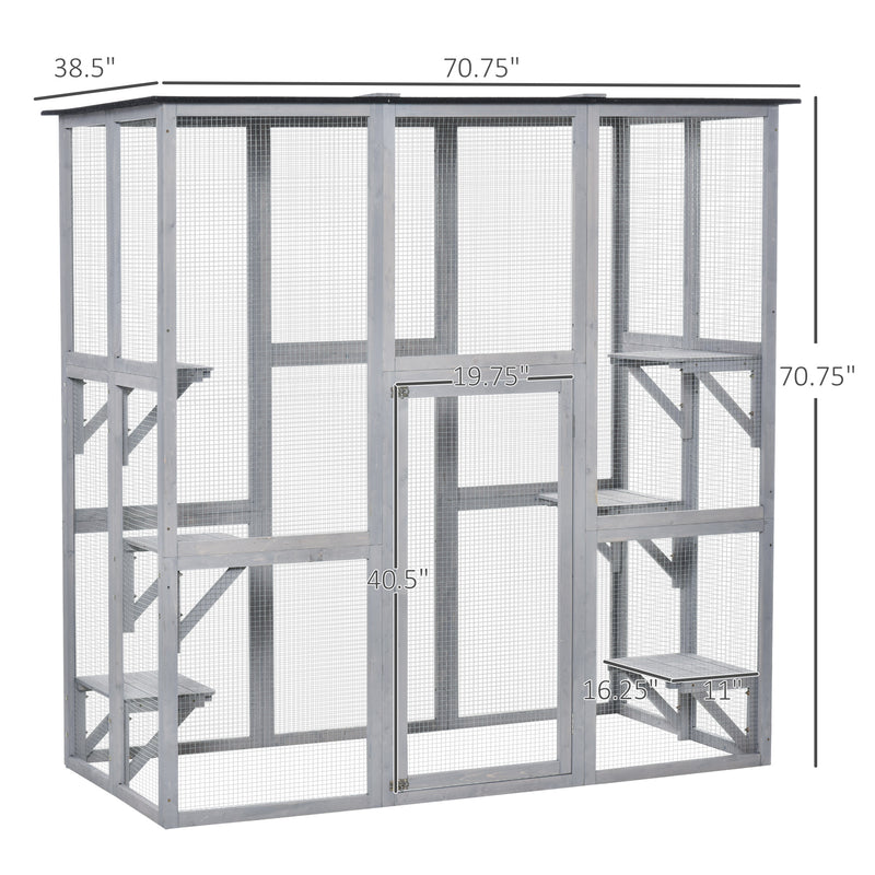 Large Catio Enclosure Shelter Cage w/ Weather Protection, 6 Cat Platforms