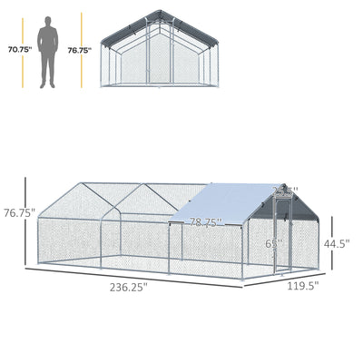 Chicken Cage Enclosure Pet Backyard Coop with Cover, Silver