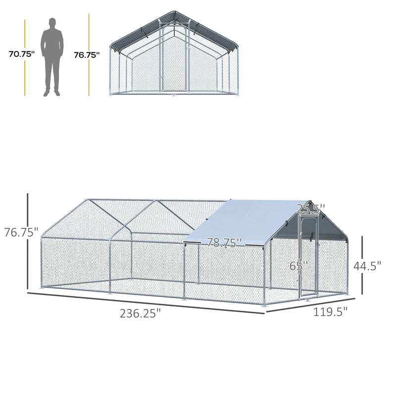 Chicken Cage Enclosure Pet Backyard Coop with Cover, Silver