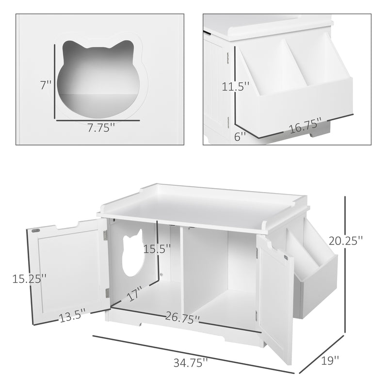 Wood Kitty Washroom Home with Tabletop and Storage Rack with Magnetic Doors