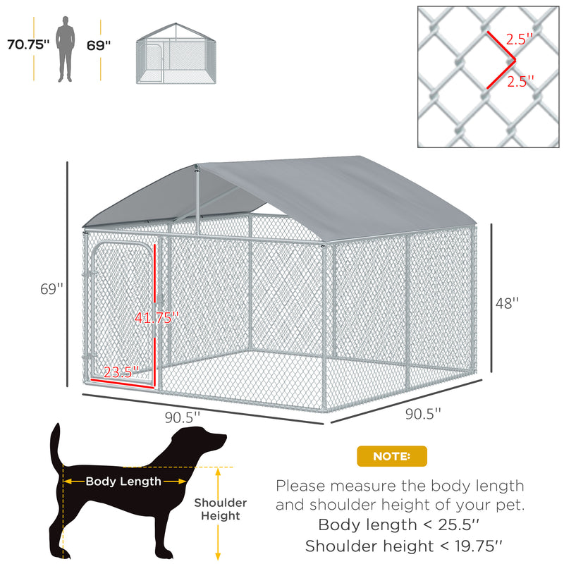 PawHut Dog Kennel Galvanized Steel Fence with Cover Outdoor
