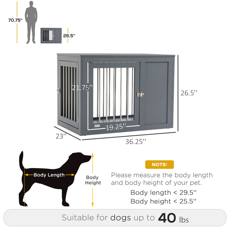 Furniture Style Dog Crate End Table Kennel, w/ Double Doors for Medium Dogs