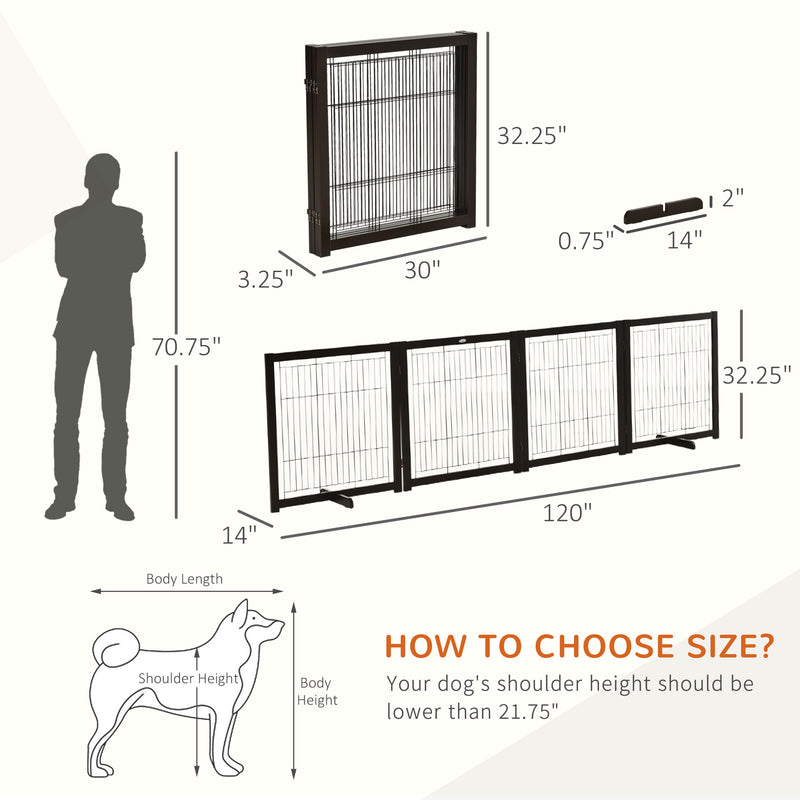 Freestanding Folding Pet Gate 4 Panels Dog Puppy Barrier with Support Feet