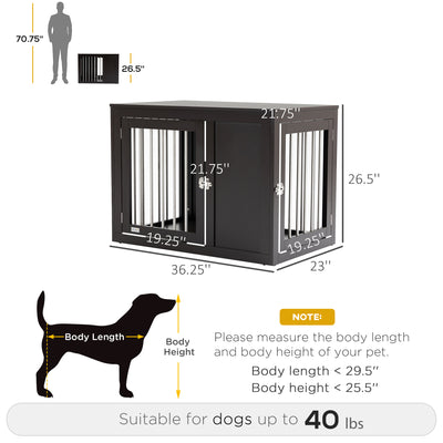 Furniture Style Dog Crate End Table Kennel, w/ Double Doors for Medium Dogs