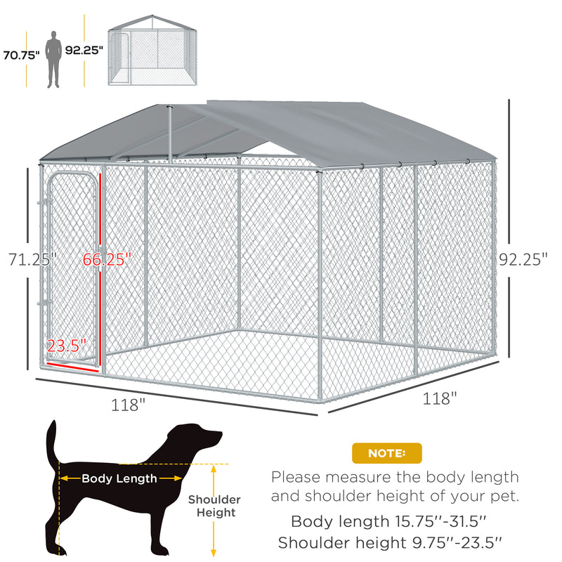 PawHut Dog Kennel Galvanized Steel Fence with Cover Outdoor