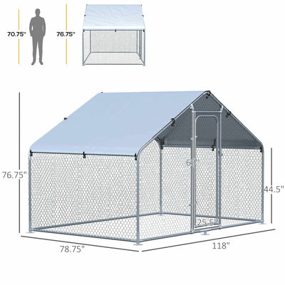 Chicken Cage Enclosure Pet Backyard Coop with Cover, Silver