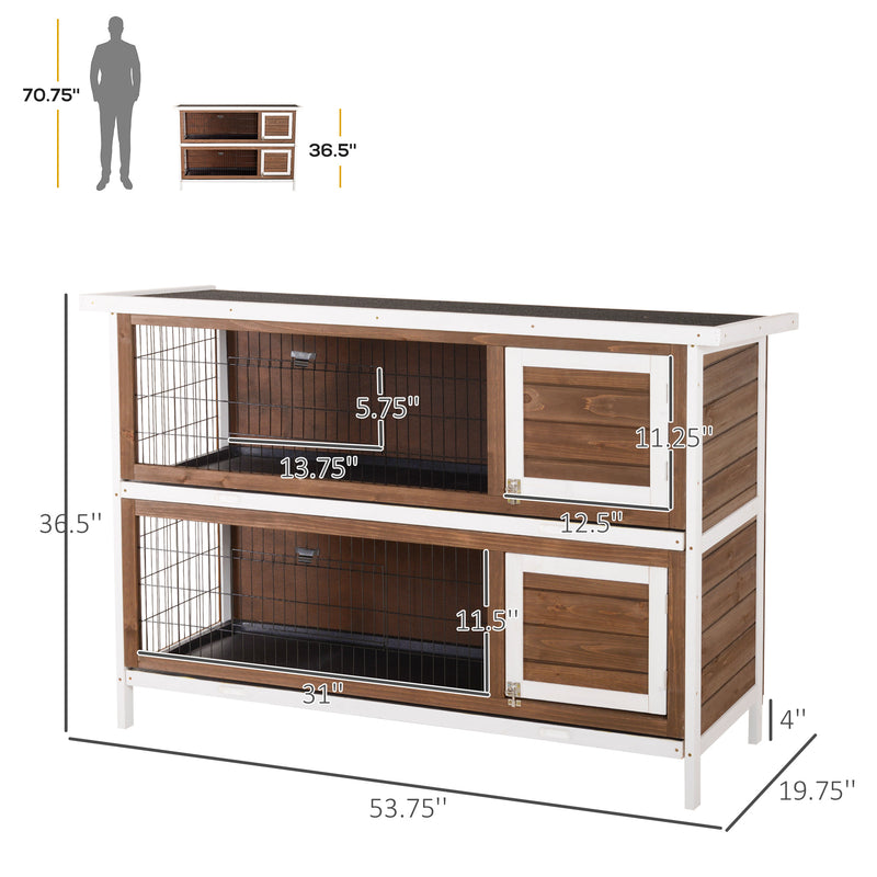 Wooden Rabbit Hutch w/ Dividers Asphalt Roof for Small Animals &amp; Outdoors