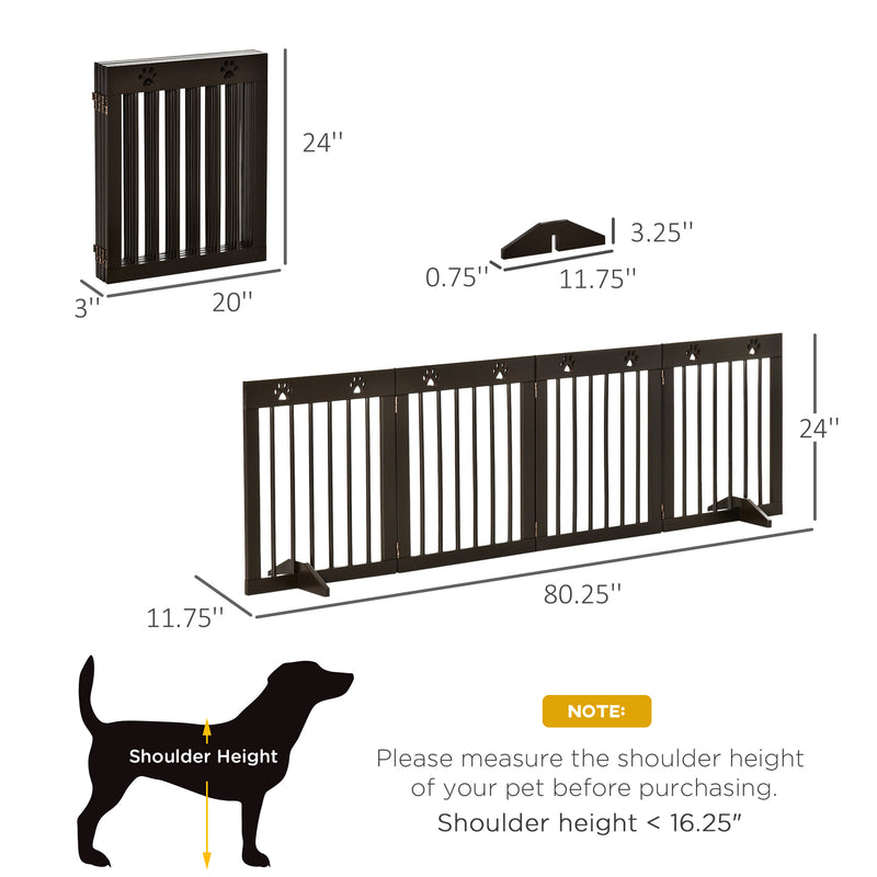 Freestanding Pet Gate w/ Two-Way Hinges Short Paw Printed Wooden Dog Gate